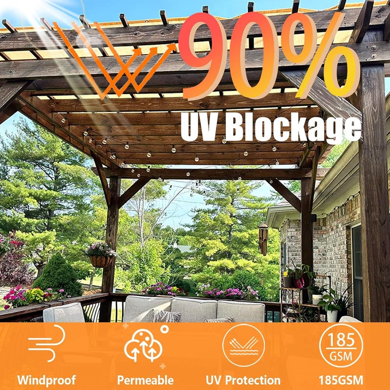 POYEE 90% 8x20ft Sun Shade Cloth for Outdoor Deck Backyard Patio Garden Pergola Cover Canopy Beige - Image 2